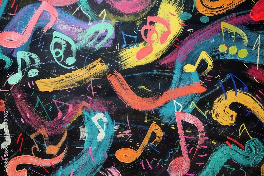 Leinwandbilder a vibrant chalkboard displays dynamic brushstrokes and musical notes, capturing the essence of creat