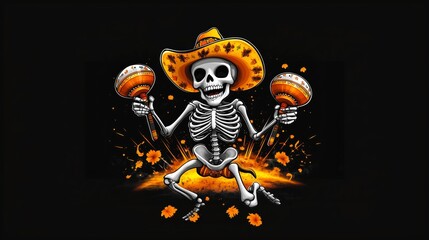 Lively Dancing Skeleton with Maracas