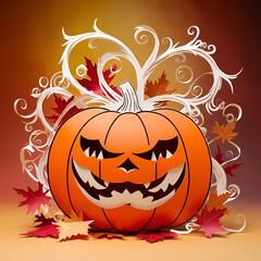 Beautiful and Colorful Autumn Pumpkin Paper Art Creations, created by generative AI	
