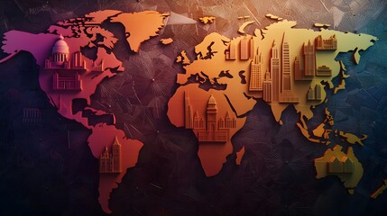 3D World Map with Famous Landmarks.