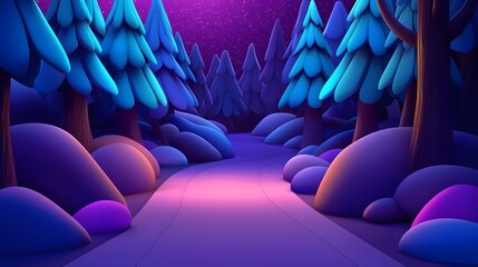Obraz premium Nighttime Forest Path.