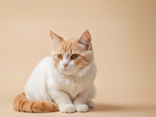 Fototapeta premium A cat sits against a plain background