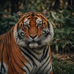 Naklejka premium A proud Bengal tiger with intense orange and black stripes.