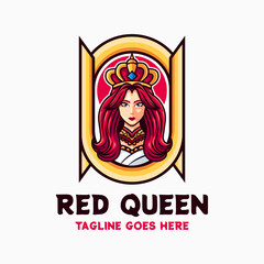 Vector Logo Illustration Red Queen Mascot Cartoon Style