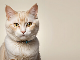 Fototapeta premium A cat sits against a plain background