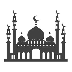 Silhouette of a Majestic Mosque with Crescent Moons, Mosque Silhouette