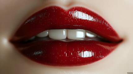 Obraz premium Glossy Red Lips Closeup - 3D Illustration