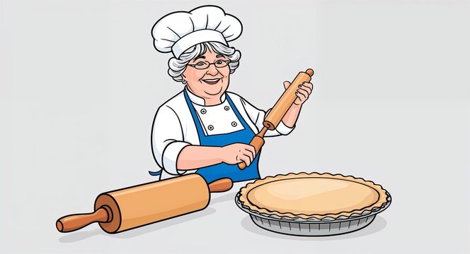 baker with rolling pin and pie clip art preview