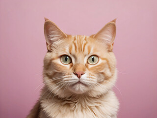 Fototapeta premium A cat sits against a plain background