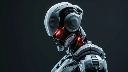 Futuristic cyborg android warrior robot with glowing eyes, AI generated image