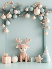 Fototapeta premium Cozy Christmas Decor with Plush Reindeer in Playroom Corner 3D