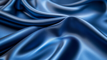 Obraz premium Luxurious blue satin fabric draped elegantly, showcasing its smooth texture and rich color. soft folds create sense of depth and sophistication, perfect for various design applications