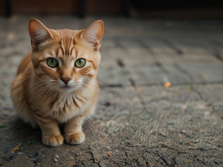A cat sits against a plain background