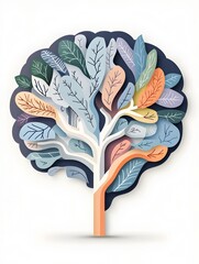 Flat Design of Mind Mapping Blending Imagination and Critical Thinking with Organic Tree and Leaf Elements