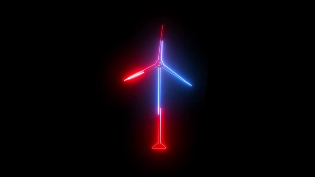 Animation of windmill neon line icon. Wind power generator, 