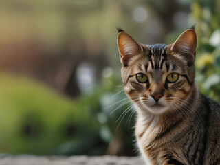 Fototapeta premium A cat sits against a plain background