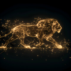 A bold lion symbol representing the Leo zodiac, with a golden mane and fierce expression, embodying strength, courage, and loyalty under the summer sun.