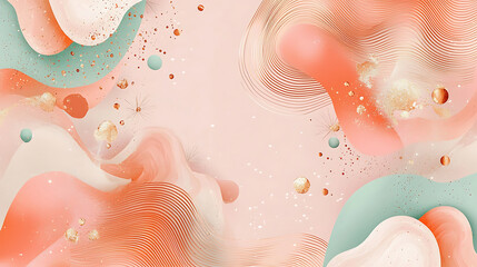 vibrant abstract design featuring flowing shapes in coral, mint, and cream tones, enhanced with gold accents and delicate textures, creating dynamic and modern aesthetic