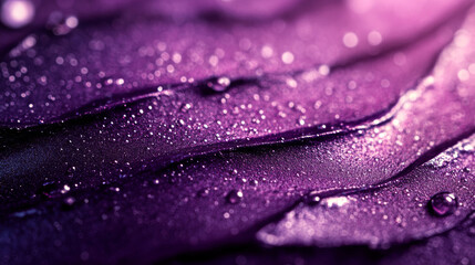 Fototapeta premium close up of purple textured surface with water droplets creates mesmerizing and abstract visual. shimmering light enhances rich, vibrant hues, adding depth and intrigue