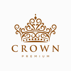 Vintage Elegant Gold Crown Logo Illustration. Vector Template