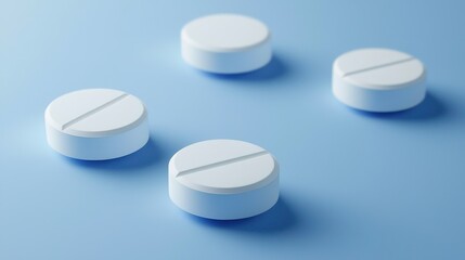 Different Pills on Blue Background for Medical Use