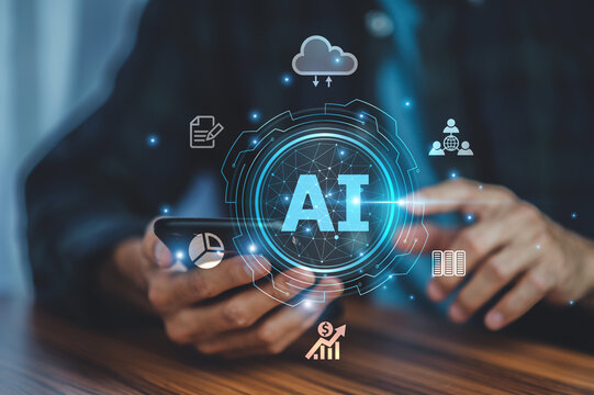 Businessman leveraging AI technology to monitor data privacy compliance, automating processes to meet regulatory standards effectively.