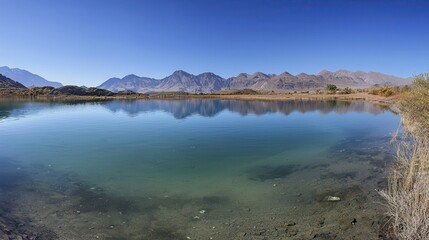 Obraz premium Serene Panoramic View of a Calm Lake