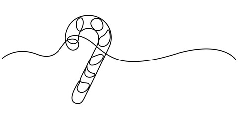 Continuous one line drawing of Christmas candy. Christmas red candy cane isolated on white background. Vector illustration, Continuous one line drawing of Christmas candy. Christmas red candy cane