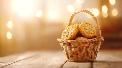 Obraz premium Freshly baked cookies in a rustic basket