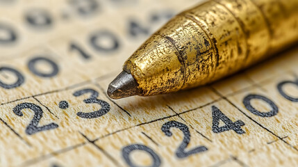 Macro Photography of an Old Gold Pen on a Number Grid