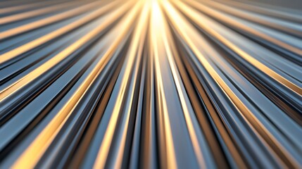 Obraz premium Abstract metallic rays emanating from a central point, creating a dynamic and futuristic visual effect on a blurred background.