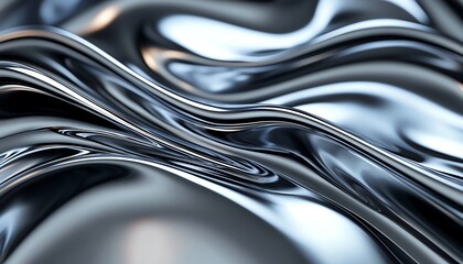 Abstract metallic surface with smooth, flowing waves. The design features intricate patterns and a reflective sheen, creating a dynamic visual aesthetic for various applications.