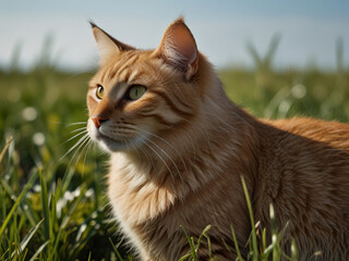 A cat sits against a plain background