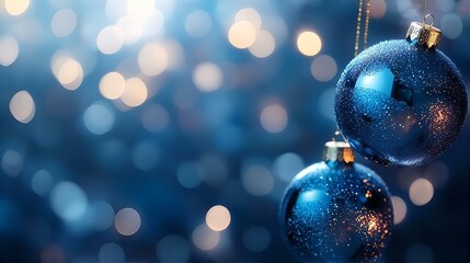 A festive blue Christmas scene featuring blue glass ornaments resting on a bed of snow, capturing the joyful spirit of the holiday season