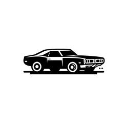 Vintage American muscle car vector illustration isolated on white background. Classic Muscle Car Vector Illustration in Bold Black Silhouette, Perfect for Retro Automotive Designs and Logos.