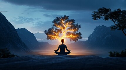 Serene Meditation in a Glowing Forest Setting