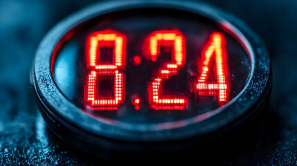 Red Digital Display with Blue Background - Close-up