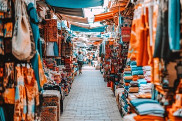 Colorful Market Stall with Traditional Handicrafts