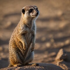 Fototapeta premium A curious meerkat standing on its hind legs, alert and watchful.