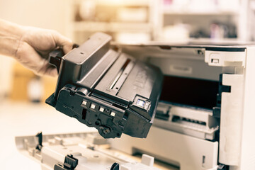 Technician replace new ink printer toner low for or fix repair problem paper or print scanning fax...