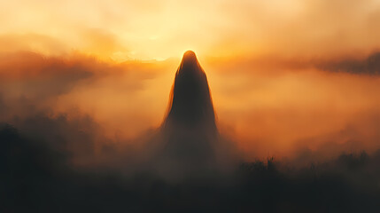 A ghostly apparition seen only at dawn, fading as the sunlight touches the earth. Ghostly Apparition. Illustration
