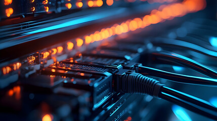 Close Up of Network Cables in Data Center Environment