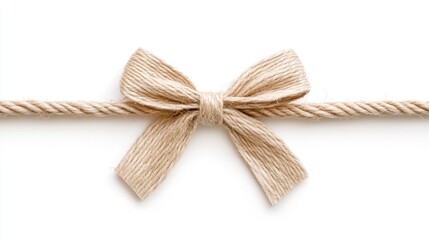 A single string of twine with a bow on a white background