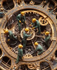 Obraz premium A group of workers are repairing old watches