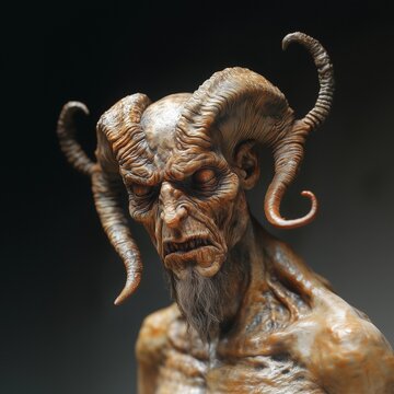 close up of a demon with large horns