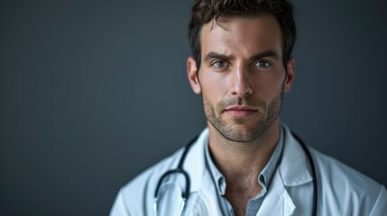 Obraz premium Portrait of a Serious Male Doctor with a Stethoscope