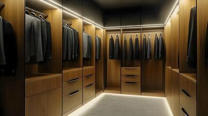 Spacious Wooden Dressing Room with Storage Cabinets