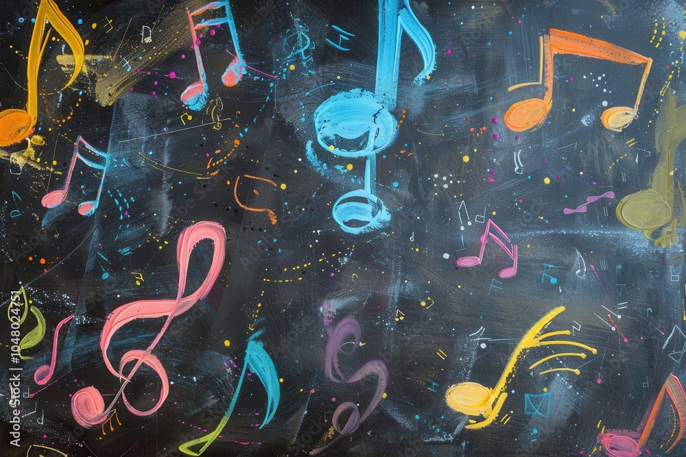 Aufkleber a chalkboard displays lively brushstrokes interspersed with musical notes, showcasing creativity in 