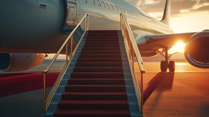 Obraz premium Elegant Red Carpet Leading to Airplane Doorstep