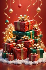 Christmas Gift Boxes Red Green Gold Festive Holiday Decoration
